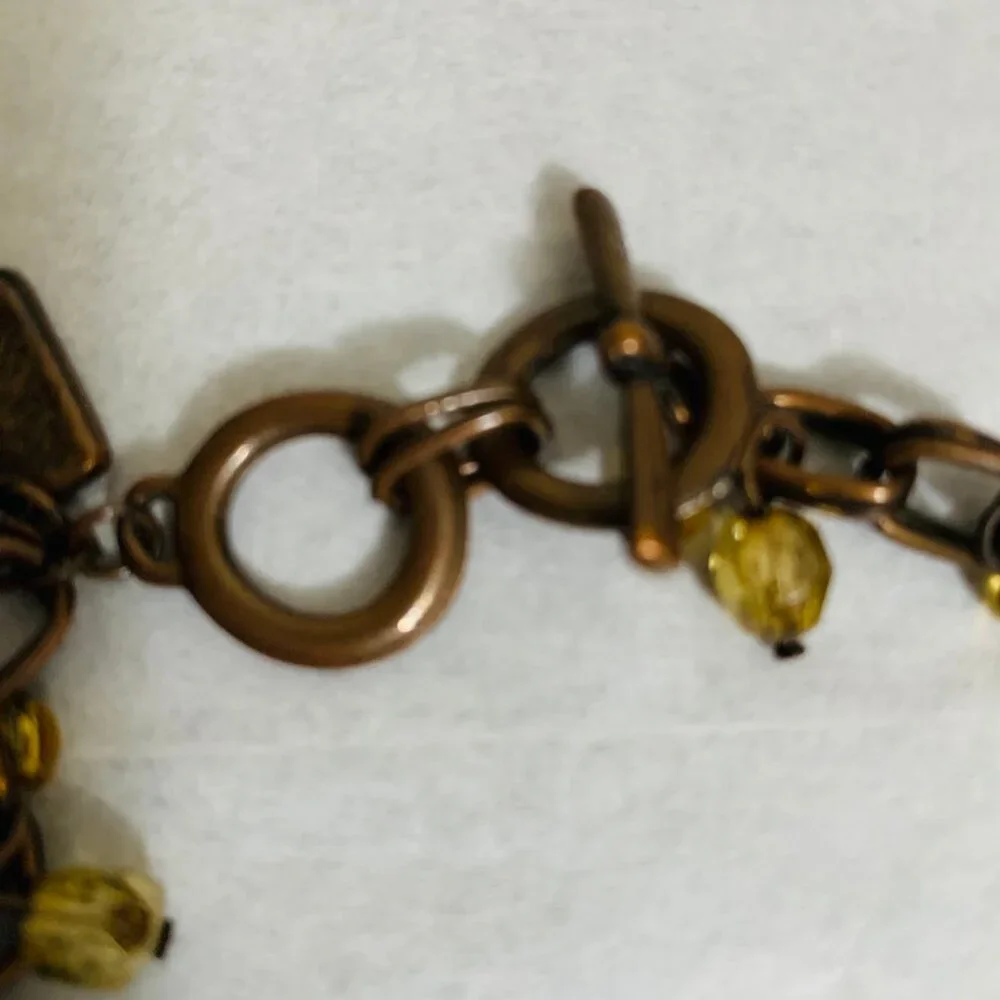Cookie Lee Bracelet Charm Gold Beads Floral Copper or Bronze Bracelet Adjustable